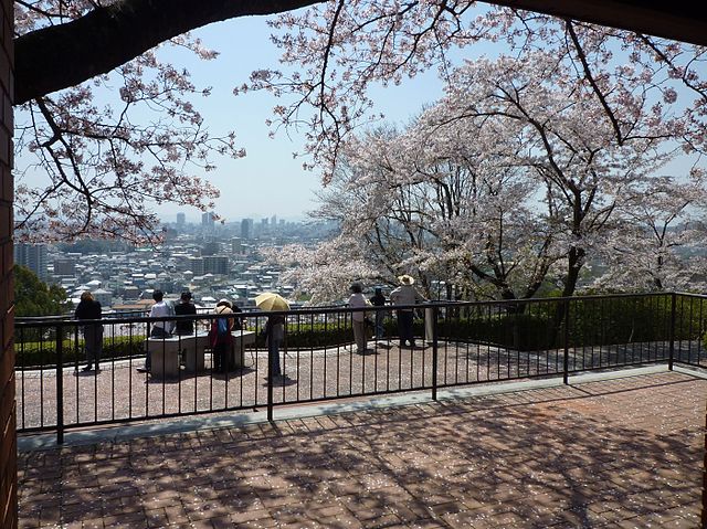 Botanischer Garten Handayama mit Blick auf Okayama.