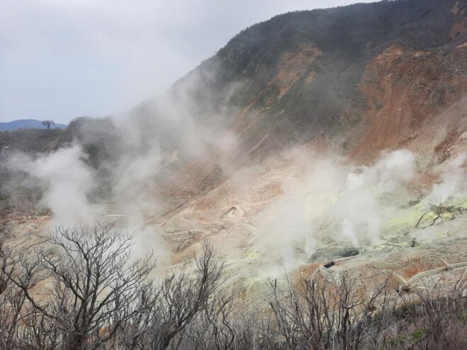 Atemberaubende Landschaft: die dampfenden Quellen von Owakudani